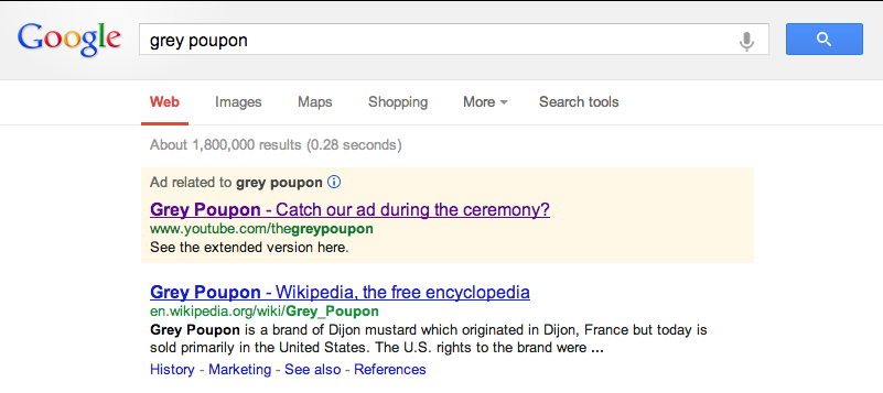 Screenshot of paid Google ad for Grey Poupon