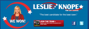 screen capture of the "campaign" website created for Parks and Recreation character Leslie Knope's run for Pawnee City Council