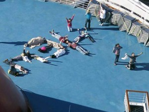 Triumph passengers spell out 'Help'. 
